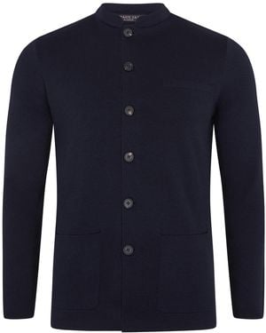 Paul James Knitwear Extra Fine Merino Wool Alonzo Knitted Nehru Jacket - Blue