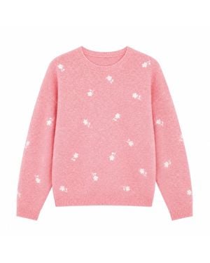 Yumi' Daisy Embroidered Relaxed Jumper - Pink