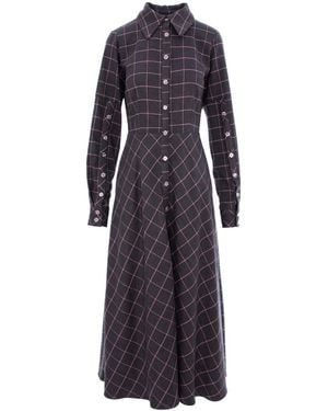 IZABELA MANDOIU Midi Plaid Shirt Dress - Blue