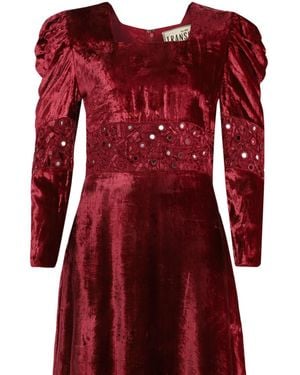 Transcend Mirror Dress, Velvet With Handcut Mirror Embroidery - Red
