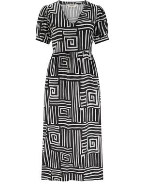 Sugarhill Priya Midi Smock Dress & Monochrome Maze - Black