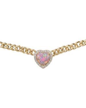 BLOOMTINE | Earth Angel HQ Loves Frequency Mini Plated Fire Opal Heart Choker Necklace - Pink