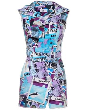 Brenda Agradi Ibiza Style Printed Asymmetrical Party Minidress - Blue