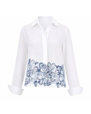 MARICEL Fiore Blouse Raffia Embroidery - White