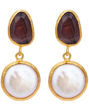 Kybele Studio Golden Horizon Earrings With Cateye & Pearls - Multicolour