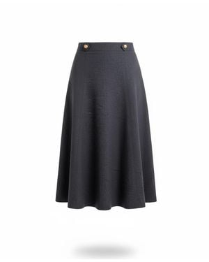 Stovaria Merino Wool A Line Ankle Length Skirt With An Elastic Waistband And Side Zip - Blue