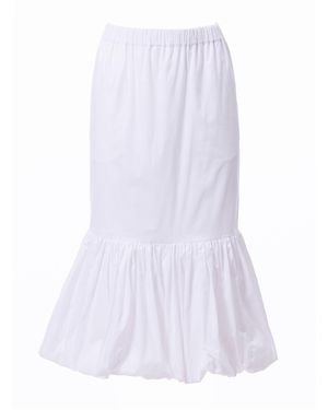 Carloslines Balloon Flounce Elasticized Waist Sheath Cotton Skirt With Pockets - White