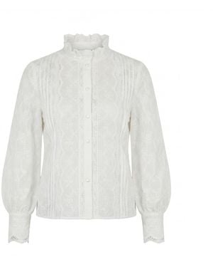 Yumi' Floral Cotton Shirt With Lace Details - White