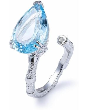 German Kabirski Neith Thin Open Ring With Pear Cut Topaz - Blue