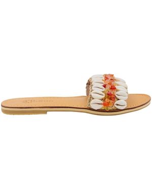 OhSun Nikki Raffia & Shell Slides - Orange