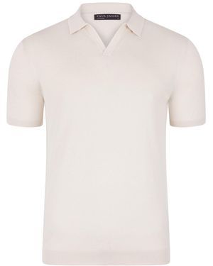 Paul James Knitwear Neutrals Ultra Fine Cotton Nathann Buttonless Polo Shirt - White