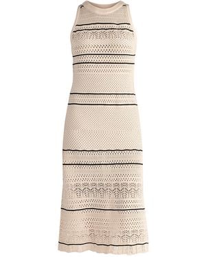 Paisie Neutrals Contrast Detail Pointelle Knitted Dress - Natural