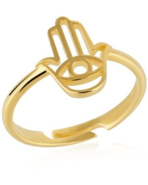 Spero London Hamsa Hand Adjustable Ring - Metallic