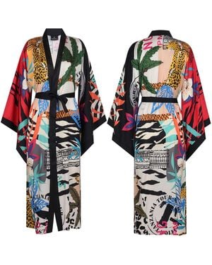 LOVEIST STORE Mass Jungle Print Satin Kimono - Black