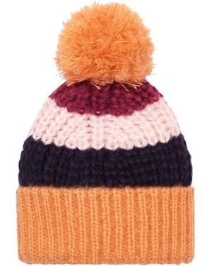 Cara & The Sky Phoebe Stripe Beanie Bobble Hat - Orange