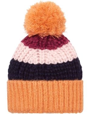 Cara & The Sky Phoebe Stripe Beanie Bobble Hat - Orange