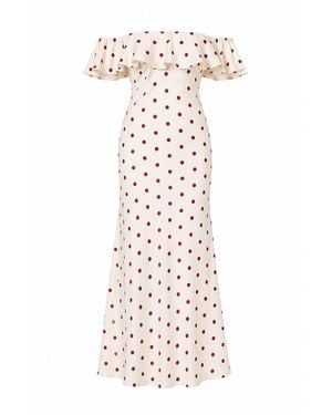 Curated Row Satin Polka Dot Maxi Dress - White
