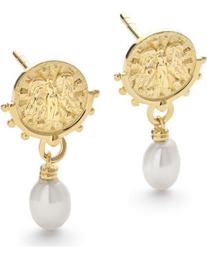 Elk & Bloom Chunky Pearl Goddess Drop Earrings - Metallic