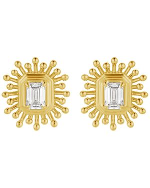 Artisan Emerald Cut Diamond Sunburst Earrings - Metallic