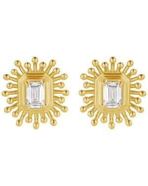 Artisan 14K Emerald-Cut Diamond Sunburst Stud Earrings - Metallic