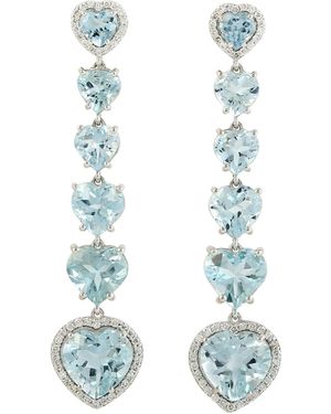 Artisan Aquamarine & Diamond Heart Drop Earrings - Blue