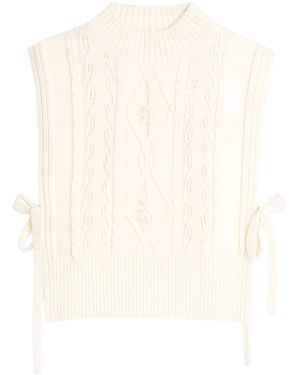Yumi' Ivory Flower Cable Knit Tie Side Pullover - White