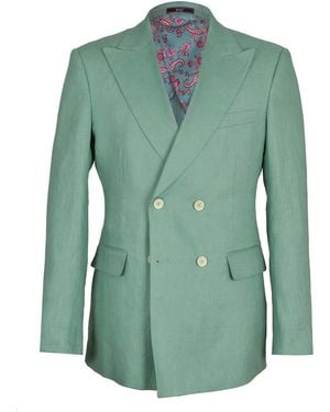 DAVID WEJ Hugo Linen Double Breasted Blazer - Green