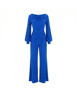 Atom Label Indium Jumpsuit With Bell Sleeve - Blue