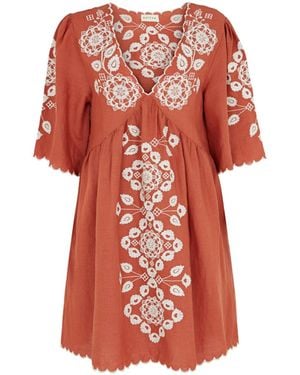 Raffya Arabella Linen With Embroidered Mini Dress