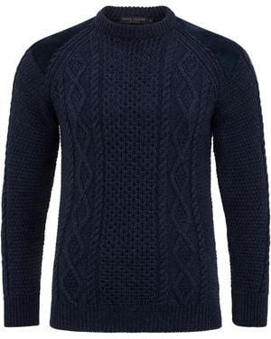 Paul James Knitwear Chunky Merino Wool Archie Shooting Jumper - Blue