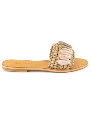 OhSun Neutrals Coco Raffia & Shells Slides - Metallic