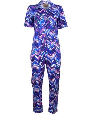 Lalipop Design Electric Ocean Cotton Jumpsuit With Colorful Zigzag Print - Blue