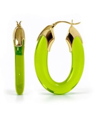 Gold & Honey Peridot Carved Oval Lucite Birthstone Hoop Earrings - Multicolour