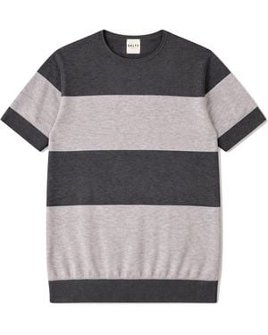 Salts Cashmere Short Sleeved Knitted Striped Tee - Grey