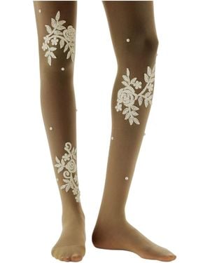 HIGH HEEL JUNGLE by KATHRYN EISMAN Neutrals Glace Fleur Tights - Metallic