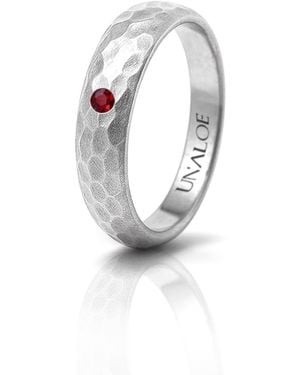 Unaloe Hammered Sterling Band Ring With Ruby - Metallic