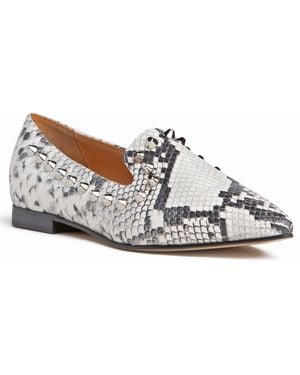 Beautiisoles by Robyn Shreiber Made in Italy Neutrals Celeste & Snakeprint Leather Loafer Comfortable For Work & Night Wear - White