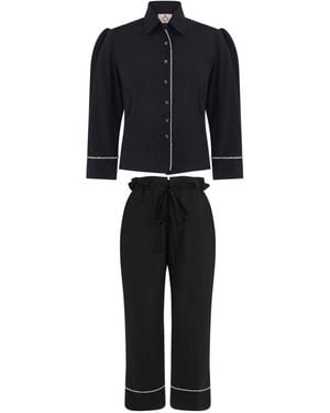Lisa The Label Bow Belle Pyjama Top And Trousers Set - Black