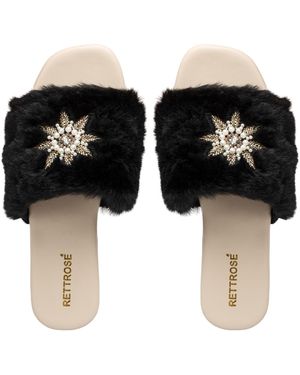 Rettrose Taylor Luxury Plush Diamanté Embellished Handmade Sliders - Black