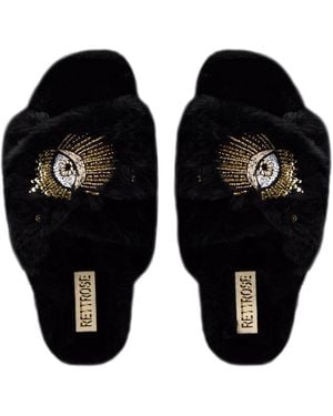 Rettrose Blake Luxury Plush Diamanté Embellished Handmade Slipper - Black