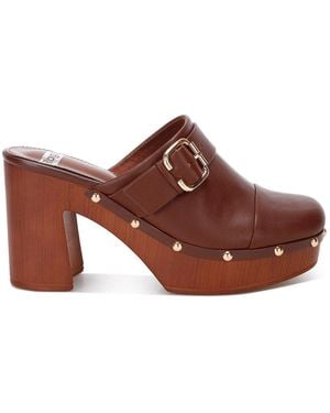 Rag & Co Octave Closed Square Toe Heel Mules - Brown