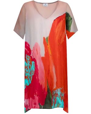 DHARA SHETH DUBAI Coral Mirage Floral Sheer Short Kaftan - Red