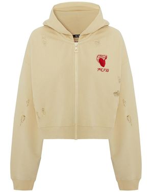 Pcfg Neutrals Destroyed Zip Up Hoodie - Natural