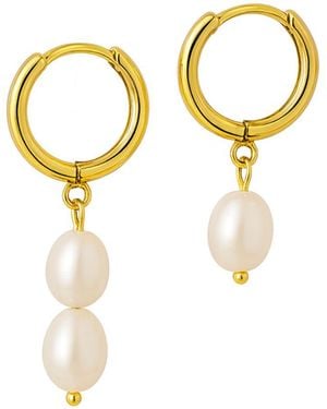 My Little Nature Asymmetric Freshwater Pearl Dangle Earrings – Elegant-Plated Statement Jewellery - Metallic