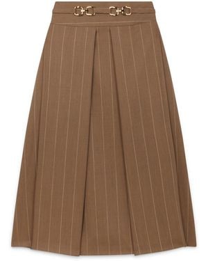 Amanda Thompson Couture Marlo Box Pleat Skirt Sand Pinstripe - Brown