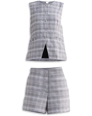 REISTOR Cotton Tweed Vest Jacket Set - Grey
