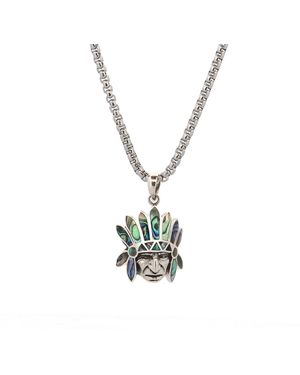 Ebru Jewelry Mystic Pearl Inlay Chief Pendant Necklace - Metallic