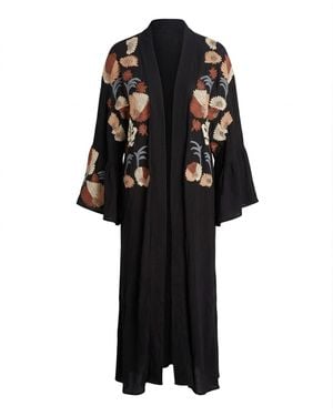 Saachi Floral Embellished Long Kimono - Black