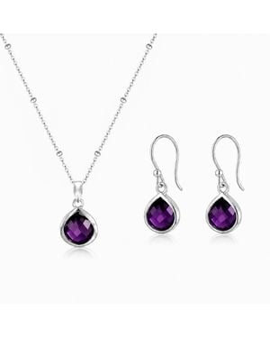 The Jewellery Store London Sterling Pear Shaped Amethyst Jewellery Set - Metallic