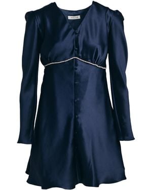 MIONÈ Mini Silk Dress With Diamond Detail - Blue
